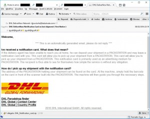 Esempio, via falsa mail dhl, del ransomware TeslaCrypt